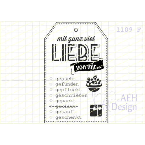 AEH Design Gummistempel 1109F - Geschenk Anh&auml;nger neutral Liebe verpackt gekauft