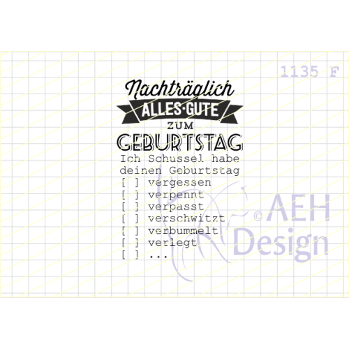 AEH Design Gummistempel 1135F - Nachtr&auml;glich alles gute zum Geburtstag Birthday