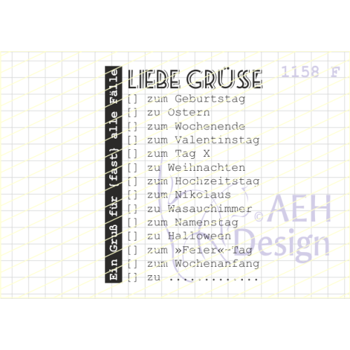 AEH Design Gummistempel 1158F - Liebe Gr&uuml;&szlig;e Geburtstag Ostern Hochzeitstag ...