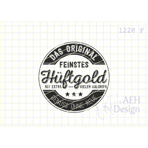 AEH Design Gummistempel 1228F - H&uuml;ftgold Kalorien Badge Label Rund Kreis Original