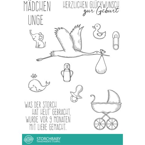 Stempel-Scheune Stempelset SSC002 - Storchbaby Storch Baby Geburt Junge M&auml;dchen