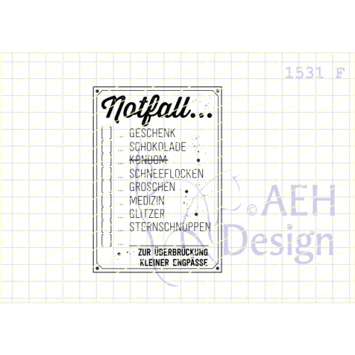 AEH Design Gummistempel 1531F - Notfall Schokolade Glitzer Medizin Geschenk