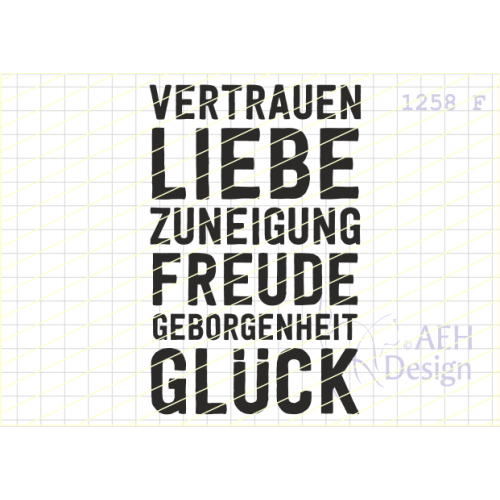 AEH Design Gummistempel 1258F - Vertrauen Liebe Freude Zuneigung Geborgenheit