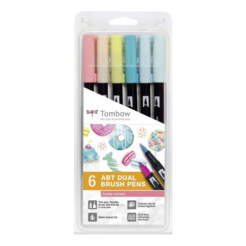 Tombow 6 ABT Dual Brush Pens - Candy Colours Farben Stifte 2 Spitzen ABT-6P-4