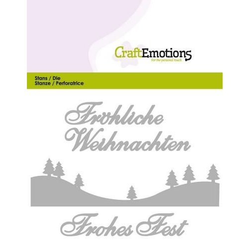CraftEmotions Stanzschablone Fr&ouml;hliche Weihnachten - Frohes Fest Landschaft Baum