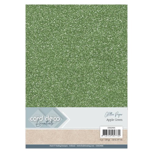 Glitzerpapier Apple Green Apfelgr&uuml;n - 6 Blatt 230g/m&sup2; Papier Karton A4 Basteln