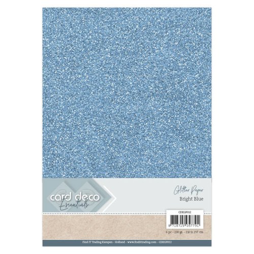 Glitzerpapier Bright Blue Hellblau - 6 Blatt 230g/m&sup2; Papier Karton A4 Basteln