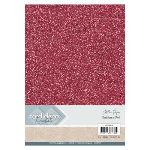 Glitzerpapier Christmas Red Rot - 6 Blatt 230g/m&sup2; Papier Karton A4 Basteln