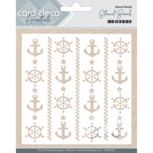 Card Deco CDEST001 Stencil - 13 x 13 cm Maritime Anker Seil Beach Strand Wasser