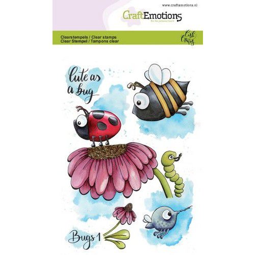 CraftEmotions Stempelset Bugs 1 - 7 Clearstamps K&auml;fer Blume Biene Raupe Blatt