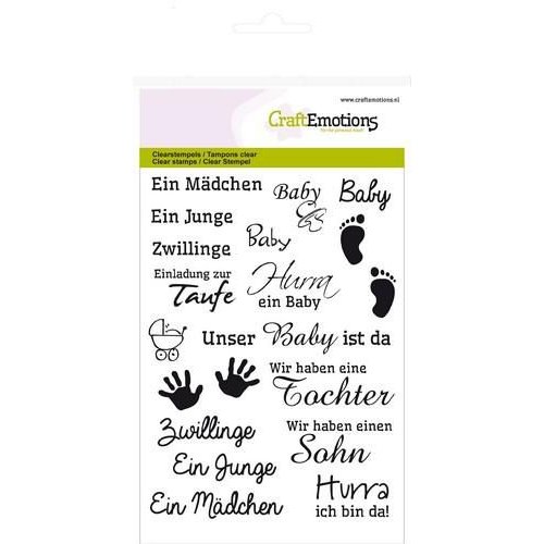 CraftEmotions Stempelset Geburt - 21 Stempel Baby Junge M&auml;dchen Kind Eltern