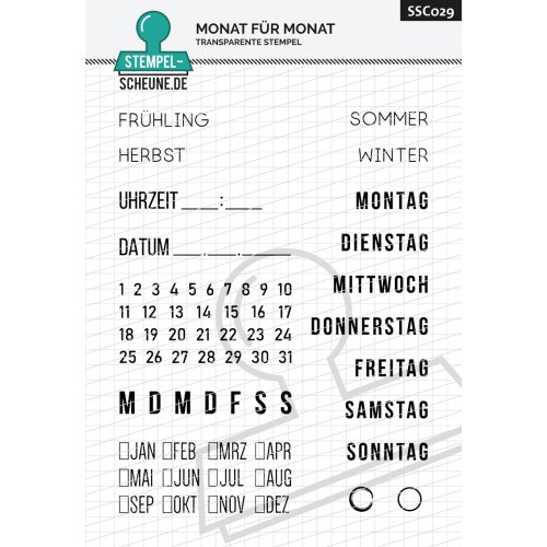 Stempel-Scheune Stempelset SSC029 - Monat f&uuml;r Monat Kalender Termin Datum Tag