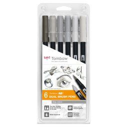 Tombow 6 ABT Dual Brush Pens - Grau Schwarz Farben Stifte...