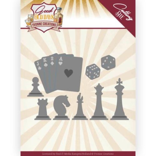 Yvonne Creations Stanzschablone - Schach Spiel Chess Game Karten W&uuml;rfel
