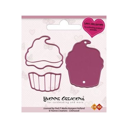 Yvonne Creations Stanzschablone - Cupcake Muffin Kuchen Sahne Geburtstag Liebe