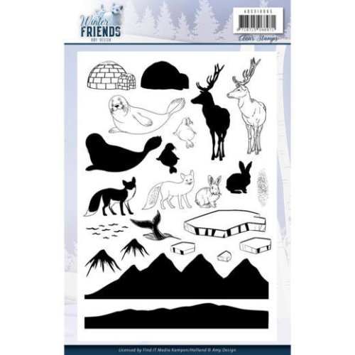 Amy Design Clear Stamps - Winter Tiere Hirsch Fuchs Hase Wasser Berge Eis Wal