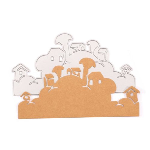 Vaessen Creative Stanzschablone MV-SS-433 Gnom Dorf Zwerg Pilze Haus Hintergrund