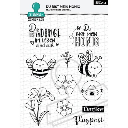 Stempel-Scheune Stempelset SSC034 - Biene Honig Flugpost Blume Bl&uuml;te Danke