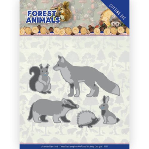 Amy Design Stanzschablone - 5 Waldtiere Tiere Fuchs Igel Hase Natur Eichh&ouml;rnchen