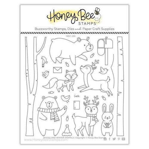Honey Bee Stamps Stempelset - Waldtiere B&auml;r Reh Hase Fuchs Vogel Baum Brief