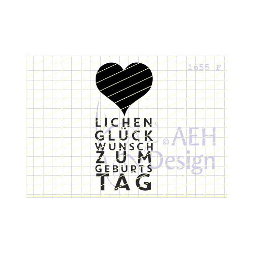 AEH Design Gummistempel 1655F - Herzlichen Gl&uuml;ckwunsch zum Geburtstag Herz