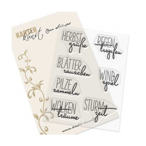 Karten-Kunst Clear Stamps Herbstgr&uuml;&szlig;e - Herbst Bl&auml;tter Pilze Wolken Sturm Wind