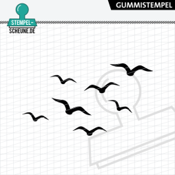 Stempel-Scheune Gummi 642 - M&ouml;ve Vogel Vogelschwarm...
