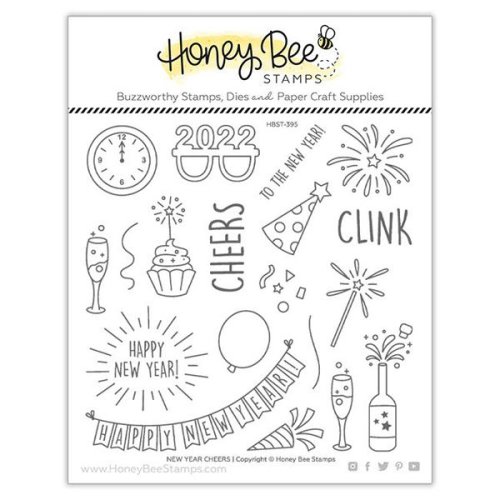 Honey Bee Stamps Stempelset - New Year Neujahr Silvester Party Sekt Feuerwerk