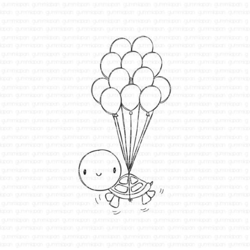 Gummiapan Gummistempel 20040304 - Schildkr&ouml;te Luftballons Geburtstag Geburt Kind