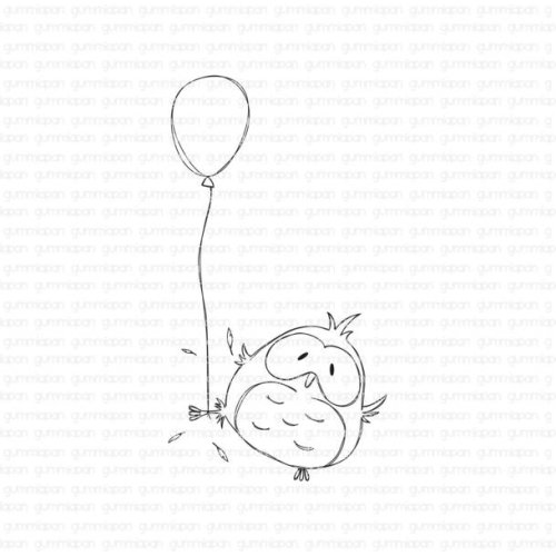 Gummiapan Gummistempel 20080402 - Eule mit Luftballon Geburtstag Geburt Kind