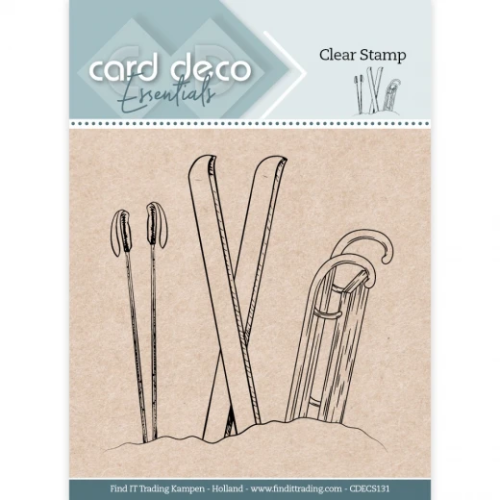 Card Deco Clear Stamp Essentials CDECS131  Ski Schnee Urlaub Schlitten Snowboard